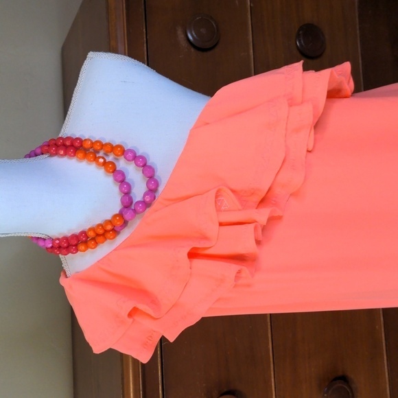 APT. 9 HOT CORAL Barbie RUFFLE ONE SHOULDER MIDI DRESS Sz Large - Picture 4 of 16